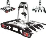 geliefert wird ein 4-fach Fahrradträger zum Transport von bis zu 4 Rädern inkl. 4 Fahrradhalter, mit EEC-Zulassung zum Befestigen an der Anhängerkupplung, Maße: ca. 47 x 120 x 12 cm (L x B x H) Transportbox zur Montage auf Fahrradheckträger Race von Menabo einfacheres Beladen im Vergleich zu einer Dachbox 